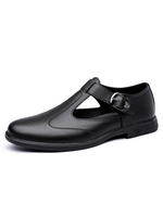 Sandales Pour Hommes Slip-On En Cuir De Vachette Semelle En Caoutchouc Sandales Plates Noires