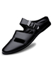 Sandales Pour Hommes Slip-On En Cuir De Vachette Semelle En Caoutchouc Sandales Plates Noires