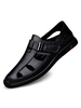 Sandales pour hommes Slip-On en cuir de vachette semelle en caoutchouc sandales plates noires