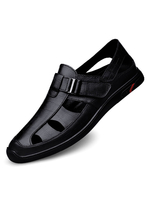 Sandales pour hommes Slip-On en cuir de vachette semelle en caoutchouc sandales plates noires