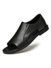 Sandales pour hommes Slip-On en cuir de vachette semelle en caoutchouc sandales plates noires