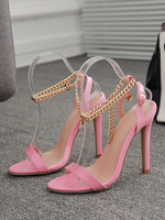 Sandales Roses À Talons Hauts Chaussures Femmes Chaîne