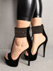 Sandales sexy à talons aigus en Synthétique noir avec rivet