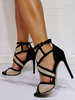 Sandales sexy à talons hauts; abricot clair; micro suède; bout ouvert; bride à la cheville; talons