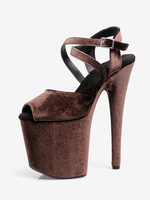 Sandales sexy à talons hauts avec tige en micro-daim marron foncé et bout ouvert boucle de 39 pouces chaussures sexy de 79 pouces