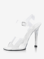 Sandales sexy à talons hauts avec tige en PVC transparent et bout ouvert boucle de 04" et chaussures sexy de 47"