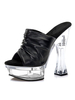 Sandales sexy à talons hauts de grande taille en cuir PU noir à bout ouvert Mules à talons épais
