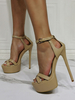 Sandales sexy à talons hauts en cuir PU abricot profond bout ouvert talon aiguille bride à la cheville talons