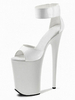 Sandales sexy à talons hauts en cuir PU blanc bout ouvert talon aiguille ciel talon haut bride à la cheville talons
