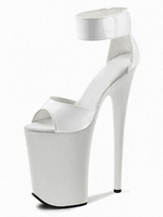 Sandales sexy à talons hauts en cuir PU blanc bout ouvert talon aiguille ciel talon haut bride à la cheville talons