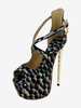Sandales sexy à talons hauts en cuir PU noir bout ouvert détails métalliques de 2 pouces chaussures sexy de 55 pouces