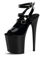 Sandales sexy à talons hauts en cuir PU noir bout ouvert talon aiguille ciel talon haut bride à la cheville talons