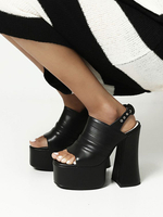 Sandales sexy à talons hauts en cuir PU noir Peep Toe Talon épais Sandales à talons sexy