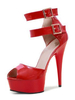 Sandales sexy à talons hauts en cuir PU rouge Peep Toe Talon aiguille Bride à la cheville Talons