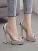 Sandales sexy à talons hauts en cuir Synthétique argenté à bout ouvert; pompes sexy transparentes