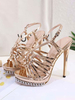 Sandales sexy à talons hauts en cuir Synthétique blond à bout ouvert; chaussures dété sexy en or