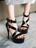 Sandales sexy à talons hauts en cuir Synthétique noir bout rond chaussures sexy
