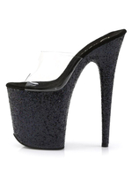Sandales sexy à talons hauts en cuir Synthétique noir Peep Toe Platform Sandals