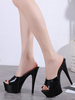 Sandales sexy à talons hauts en cuir Synthétique noir Peep Toe Stiletto Platform Sandales sexy