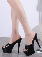 Sandales sexy à talons hauts en cuir Synthétique noir Peep Toe Stiletto Platform Sandales sexy