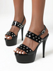 Sandales sexy à talons hauts en cuir verni noir Synthétique chaussures rondes à bout rond