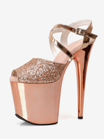 Sandales sexy à talons hauts en micro daim champagne à bout ouvert avec boucle de 39 pouces et chaussures sexy de 79 pouces