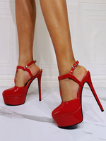 Sandales sexy à talons hauts en PU verni rouge bout ouvert sexy à talons hauts avec bride à la cheville