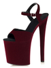 Sandales sexy à talons hauts en PVC bordeaux bout ouvert talon aiguille ciel talon haut bride à la cheville talons