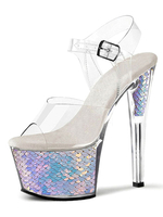Sandales sexy à talons hauts en PVC ombré; bout ouvert; talon conique; talons hauts; bride à la cheville; talons hauts