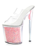 Sandales sexy à talons hauts en PVC rose vif; mules à talons aiguilles à bout ouvert