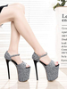 Sandales Sexy à talons hauts en tissu à paillettes gris bout ouvert talon aiguille paillettes talon haut bride à la cheville talons