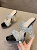 Sandales Sexy À Talons Hauts Noir Bout Ouvert Strass Chaussures Sexy En Cuir PU