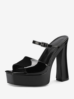 Sandales Sexy À Talons Hauts Plateforme Bout Carré Noir Chaussures Sexy À Bride