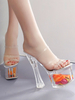 Sandales sexy à talons hauts Plateforme en cuir Synthétique transparent à bout carré Sandales sexy