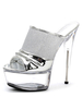 Sandales sexy à talons hauts pour femmes en cuir PU argenté Peep Toe Mules à talons aiguilles