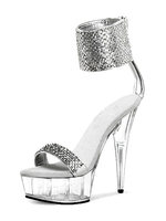 Sandales sexy à talons hauts pour femmes en cuir PU argenté Peep Toe talon aiguille bride à la cheville talons