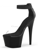 Sandales sexy à talons hauts pour femmes; PVC noir; bout ouvert; talon aiguille; bride à la cheville; talons