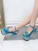 Sandales sexy à talons hauts pour femmes; talons épais vernis bleu ciel clair