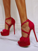 Sandales sexy à talons hauts Rose rouge en micro daim bout ouvert talon aiguille talons sexy à bride à la cheville