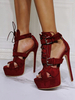 Sandales sexy à talons hauts; talons hauts en daim micro bordeaux; bride à la cheville