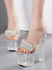 Sandales Sexy à Talons Hauts Transparent Synthétique Cuir Carré Bout Carré Talon Chunky Plateforme Sandales Sexy