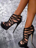 Sandales Sexy avec Plateforme à Talons Hautes Fins Femmes à Lacets à Cuir Synthétique à Zip Unicolore Sexy