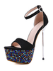 Sandales Sexy avec Plateforme en Paillettes à Talons Hautes Fins à Cuir Synthétique avec Bout Ouvert avec Boucle Multicolores