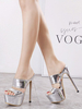 Sandales Sexy avec Plateforme Talons Hautes Aiguilles à Cuir Synthétique Vernis avec Bout Ouvert Unicolore