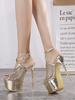 Sandales Sexy avec Plateforme Talons Hautes Aiguilles Métals Transparentes Femmes à Lacets Croisés à Cuir Synthétique Vernis avec Bout Ouvert