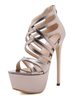 Sandales Sexy avec Plateforme Vernis à Talons Hautes Fins à Lacets à Cuir Synthétique avec Bout Ouvert Unicolore