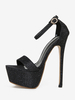 Sandales Sexy Chaussures Femmes En Cuir Pu Noir Bout Rond Chaussures Sexy Hautes