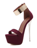 Sandales sexy femme bordeaux en PU plateforme talon aiguille