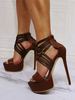 Sandales sexy femme marron talon haut plateforme en PU à zip