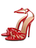 Sandales sexy femme rouge en cuir vernis à lanières talon aiguille